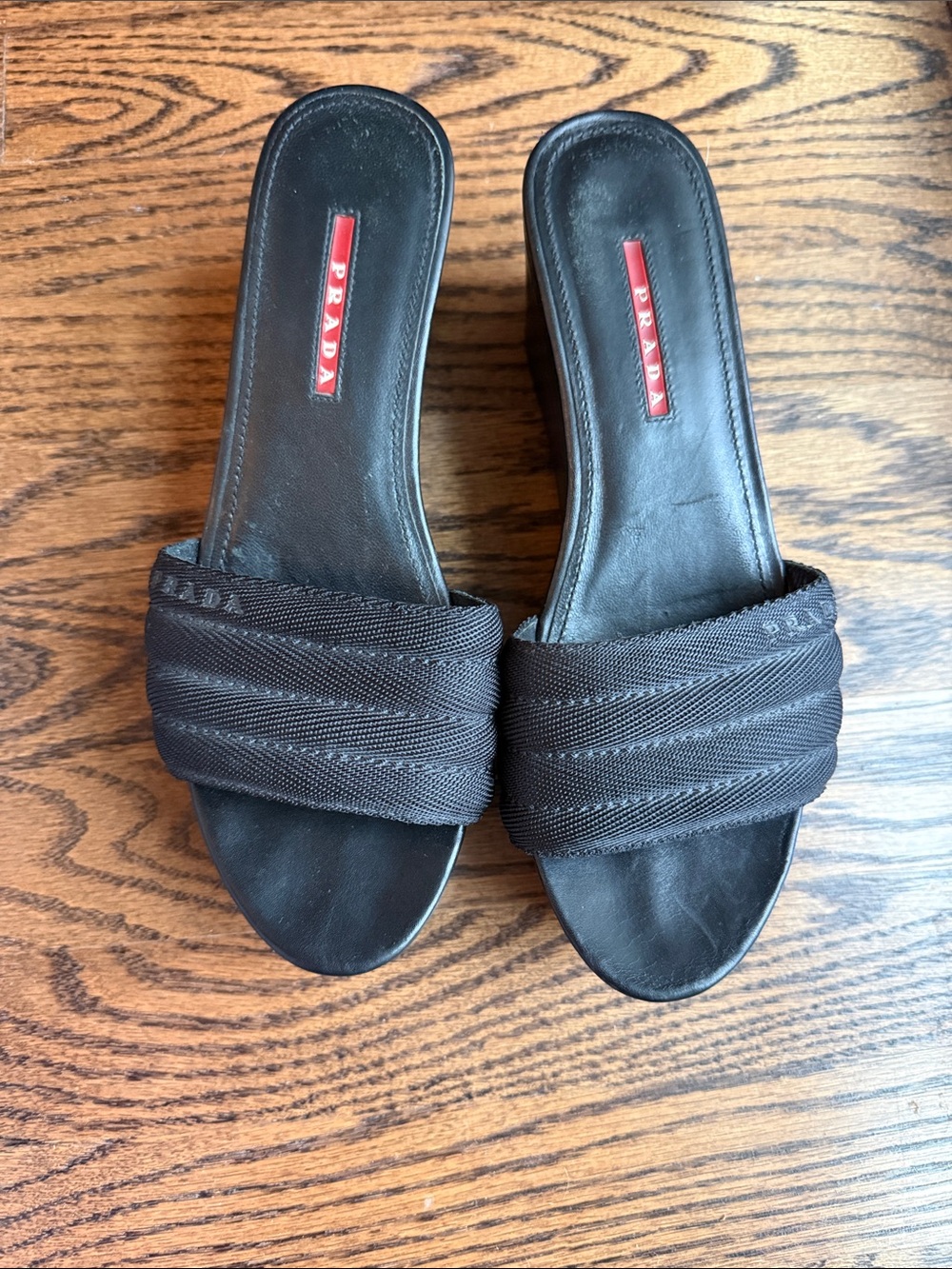 Prada Black leather textured Band Slide Mules size 38